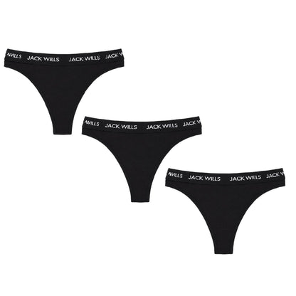 Black - Front - Jack Wills Womens-Ladies Deptford Logo Thong (Pack of 3)