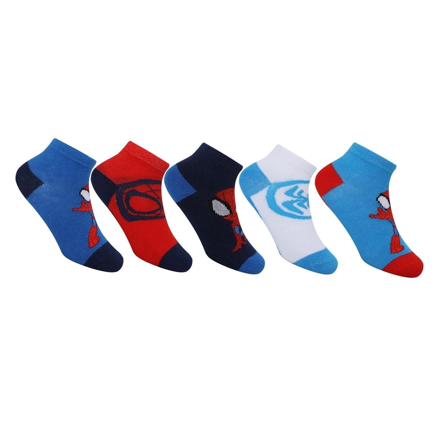 Red-Blue - Close up - Spider-Man Childrens-Kids Trainer Socks (Pack of 5)