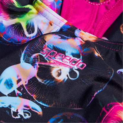 Black-Pink - Back - Speedo Girls Jellyfish One Piece Swimsuit