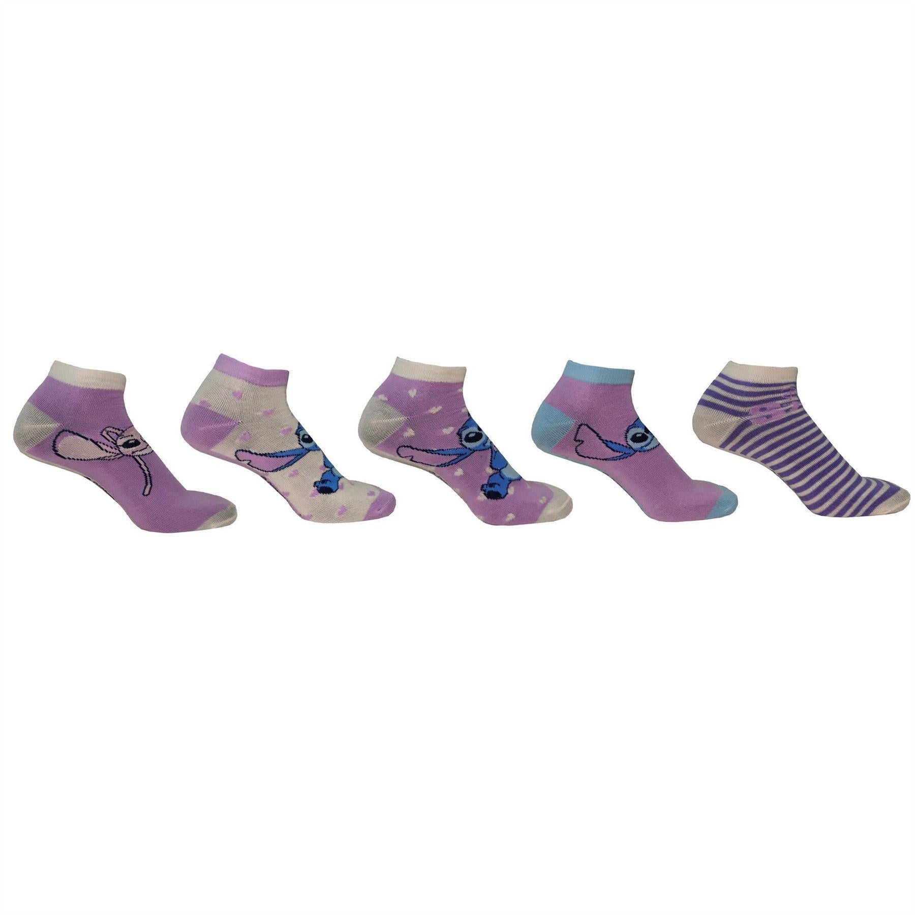 Purple - Front - Lilo & Stitch Womens-Ladies Polyester Trainer Socks (Pack of 5)