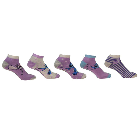 Purple - Front - Lilo & Stitch Womens-Ladies Polyester Trainer Socks (Pack of 5)