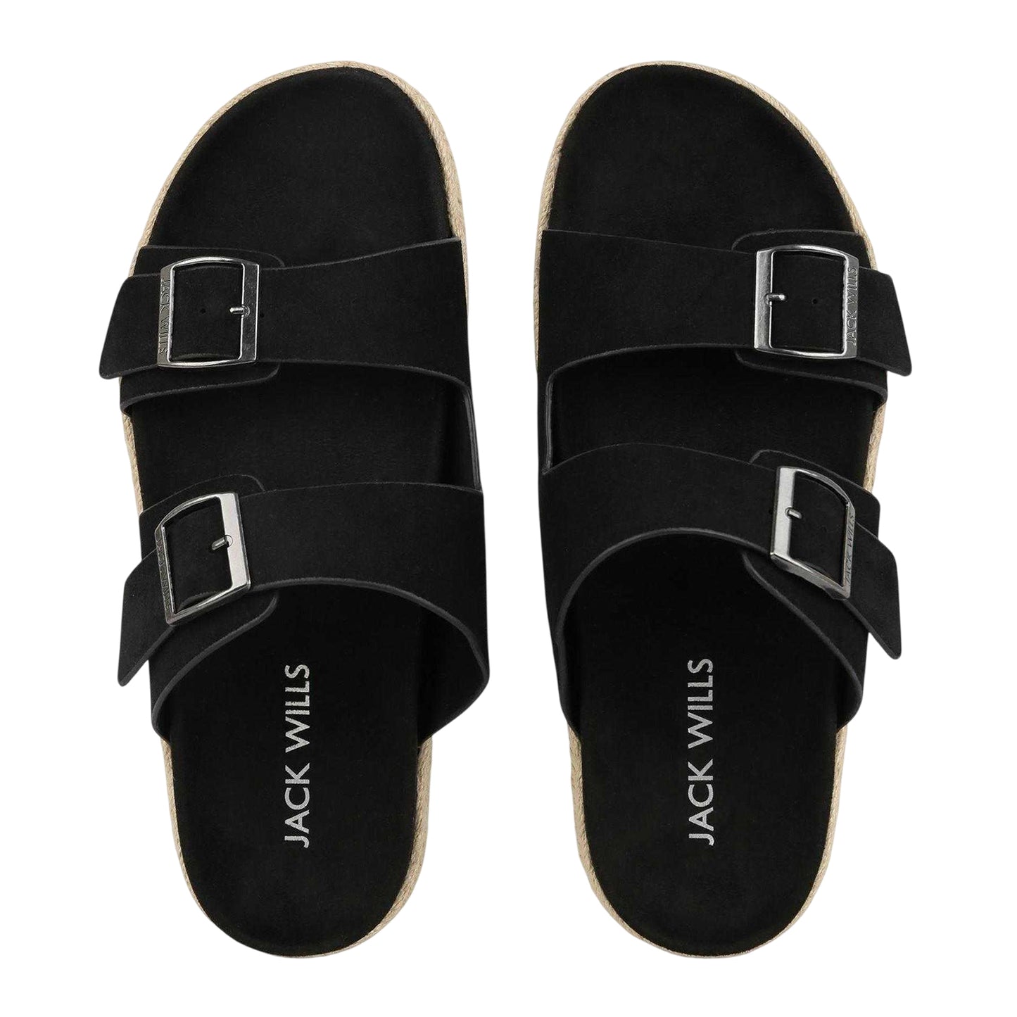 Black - Side - Jack Wills Mens Leather Slip-on Flat Sandals