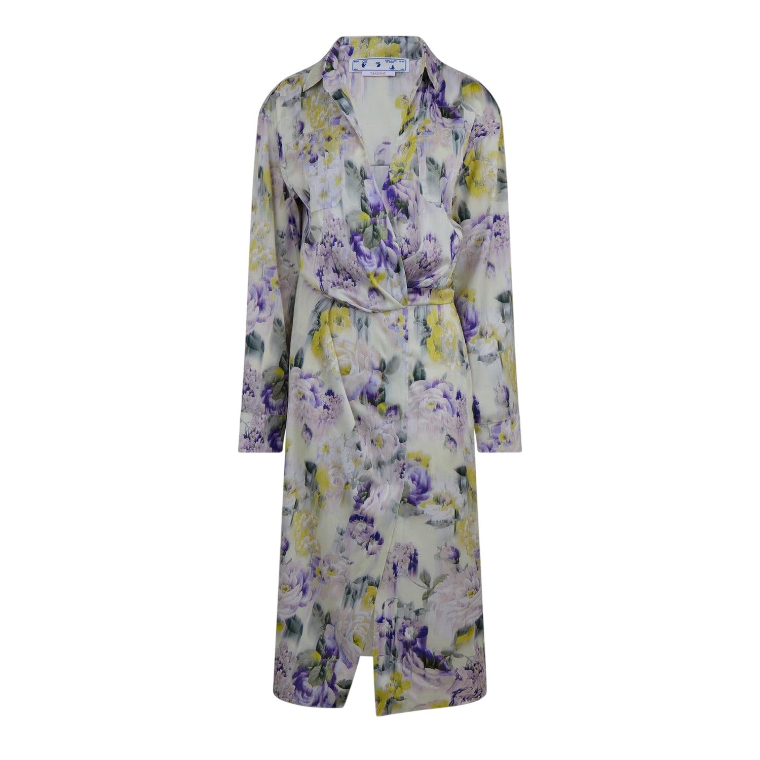 Green - Front - Off White Womens-Ladies Chine Floral Wrap Dress