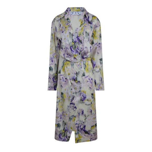 Green - Front - Off White Womens-Ladies Chine Floral Wrap Dress