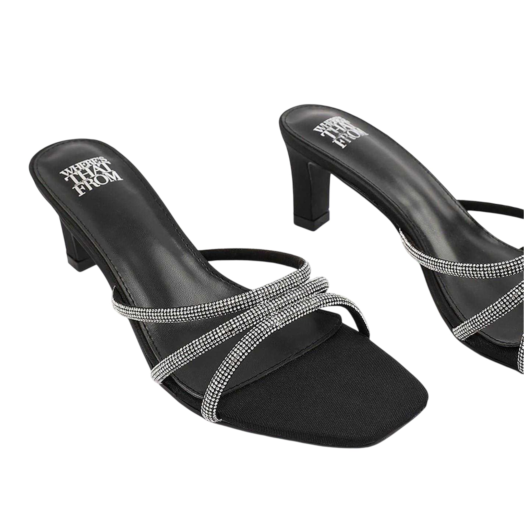 Black - Side - Where´s That From Womens-Ladies Block Heel Mule Sandals