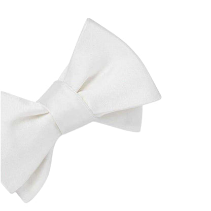 White - Side - Off White Plain Satin Formal Bow Tie
