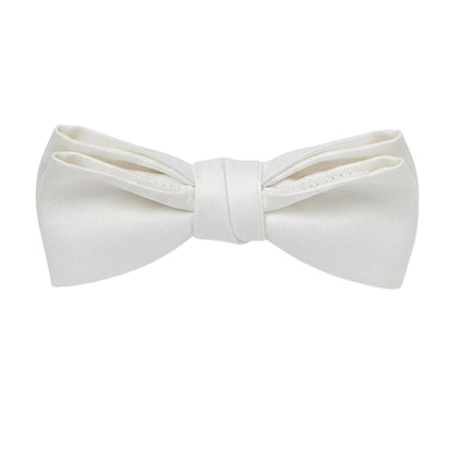 White - Front - Off White Plain Satin Formal Bow Tie