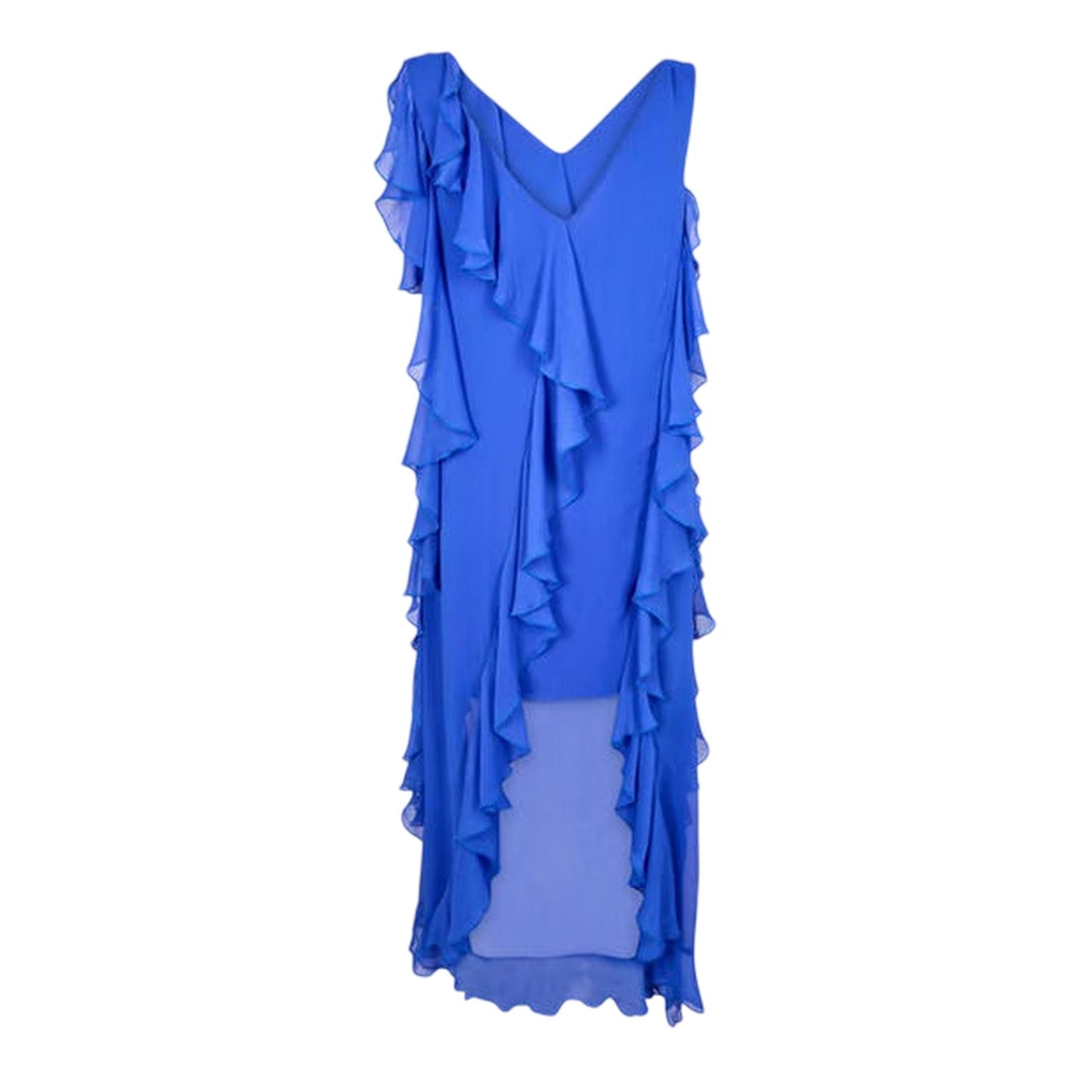 Blue - Back - Biba Womens-Ladies Ruffles Sleeveless Maxi Dress