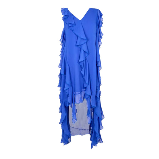 Blue - Front - Biba Womens-Ladies Ruffles Sleeveless Maxi Dress