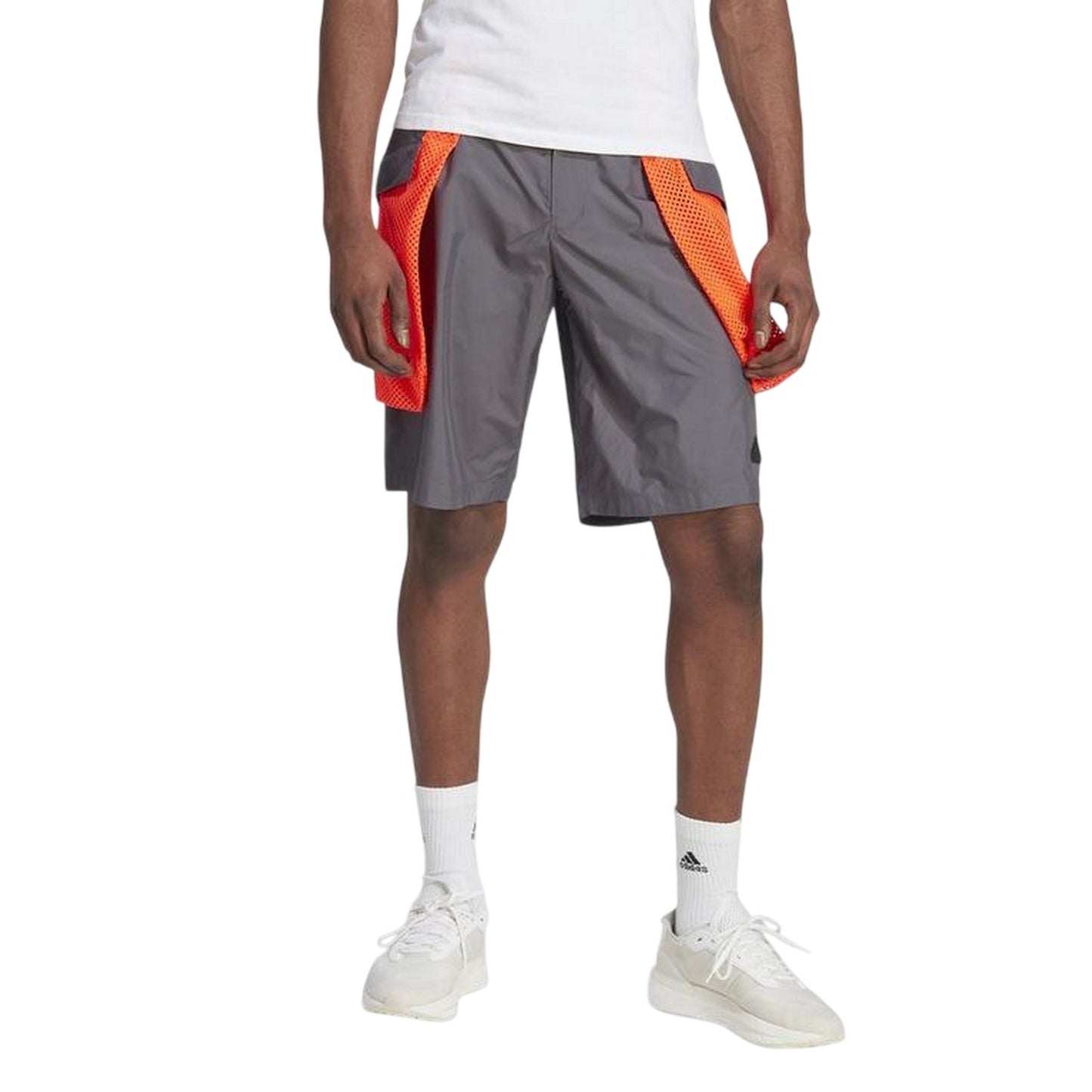 Grey - Side - Adidas Mens Logo Cargo Shorts