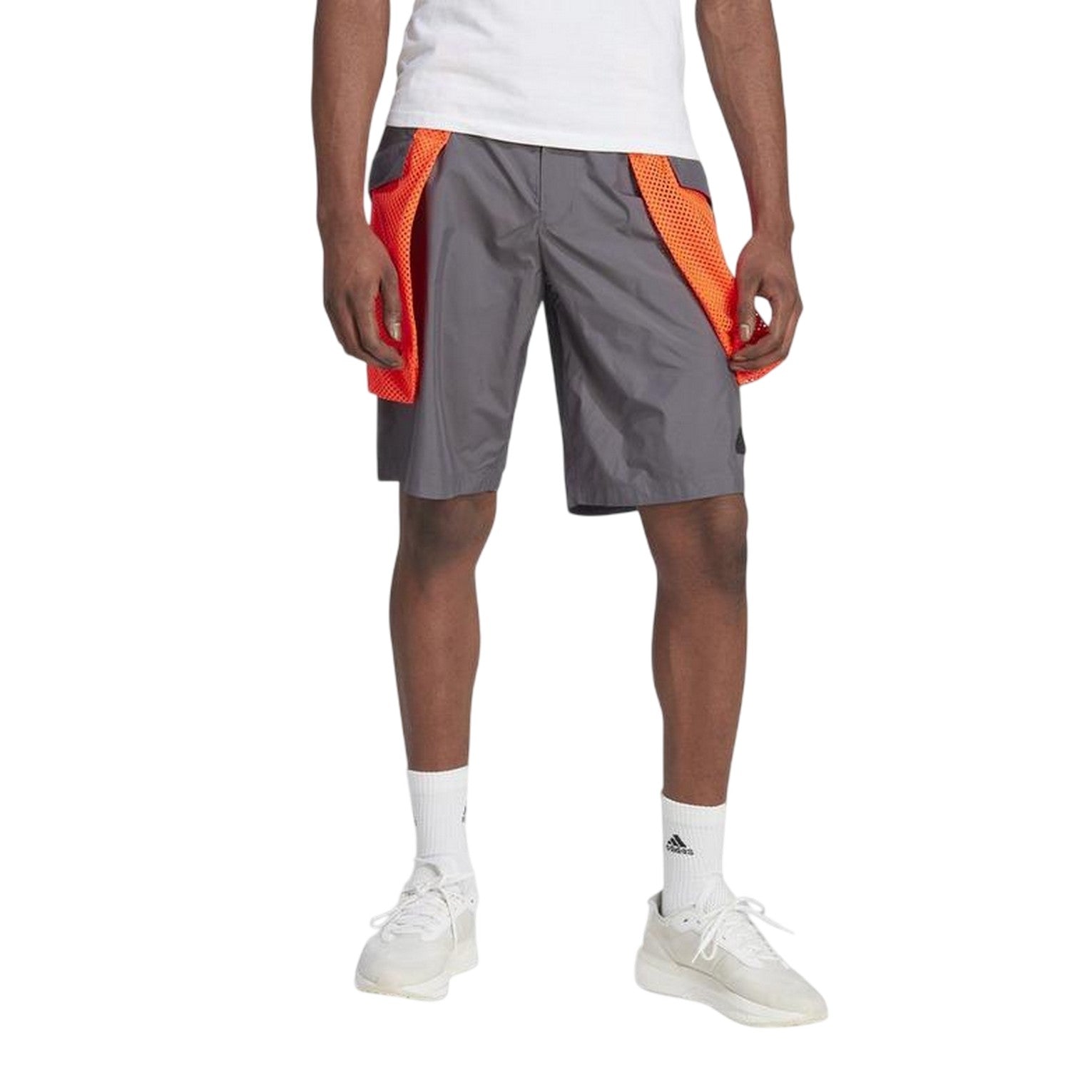 Grey - Side - Adidas Mens Logo Cargo Shorts