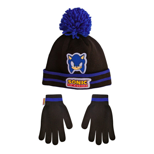 Black - Front - Sonic The Hedgehog Childrens-Kids Sonic Beanie & Gloves Set Set