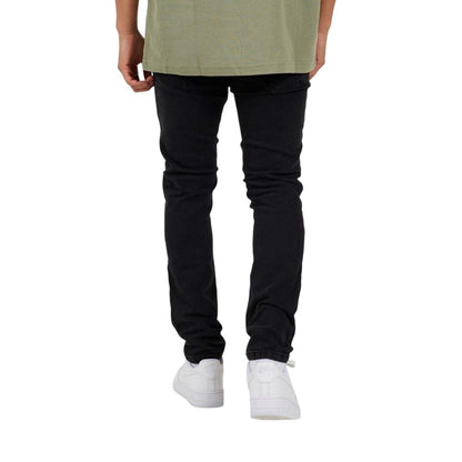 Black - Back - Brave Soul Mens Elba Denim Biker Slim Jeans