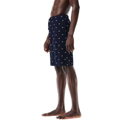 Blue - Back - Lacoste Mens Cotton Jersey Crocodile Print Pyjama Shorts