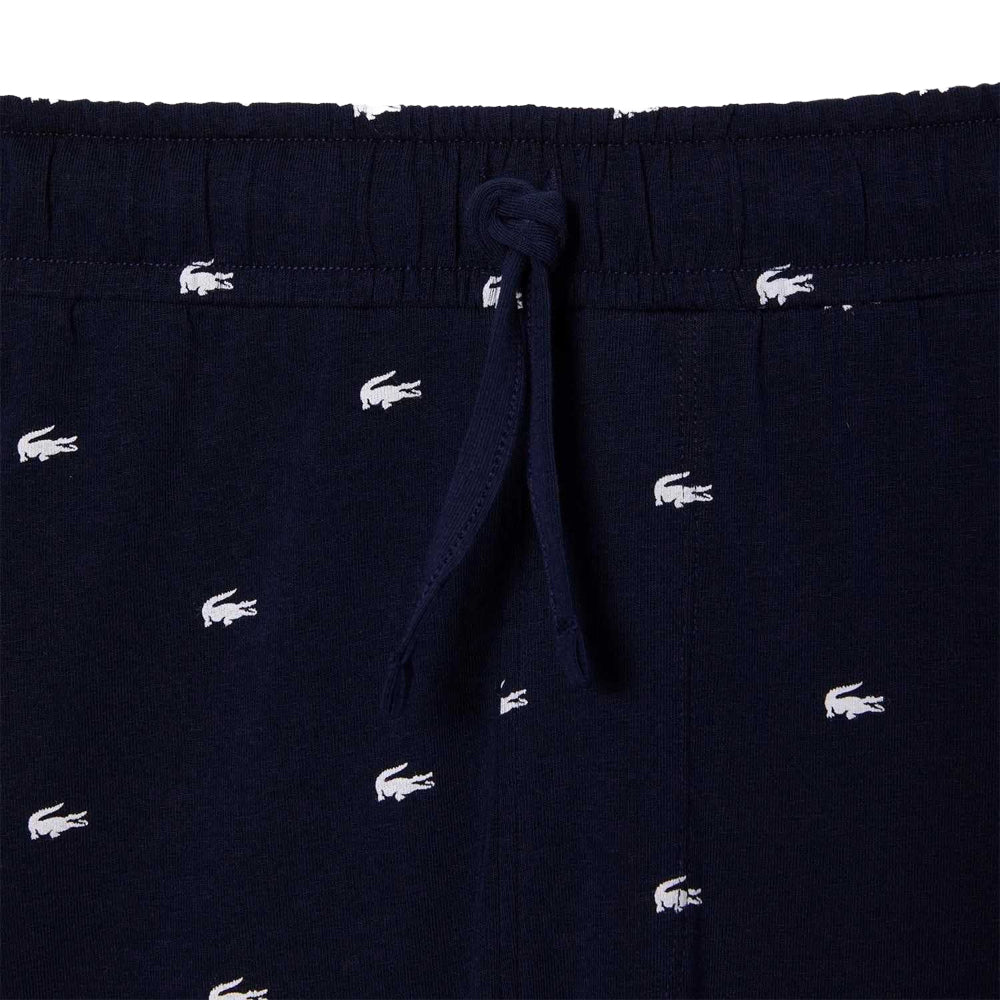 Blue - Side - Lacoste Mens Cotton Jersey Crocodile Print Pyjama Shorts
