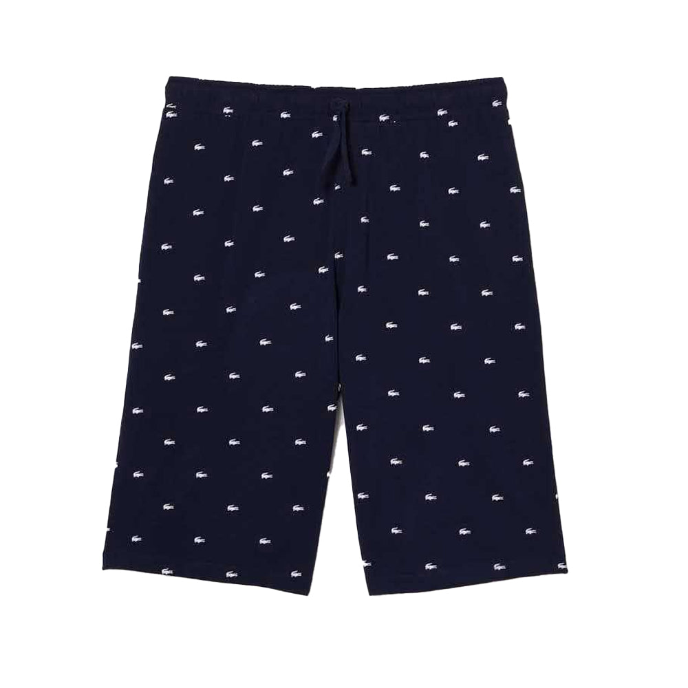 Blue - Front - Lacoste Mens Cotton Jersey Crocodile Print Pyjama Shorts