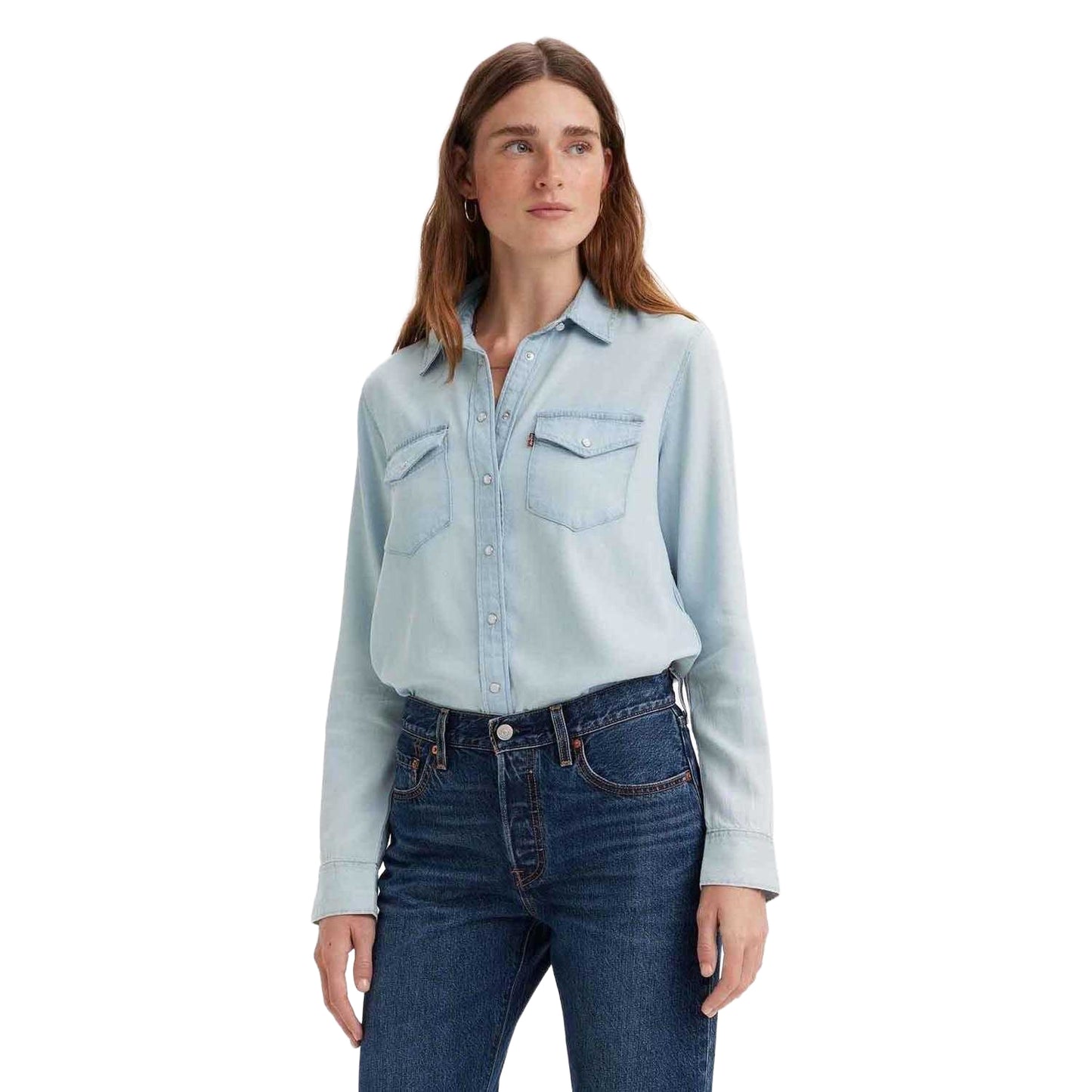 Light Blue - Side - Levis Womens-Ladies Iconic Western Shirt