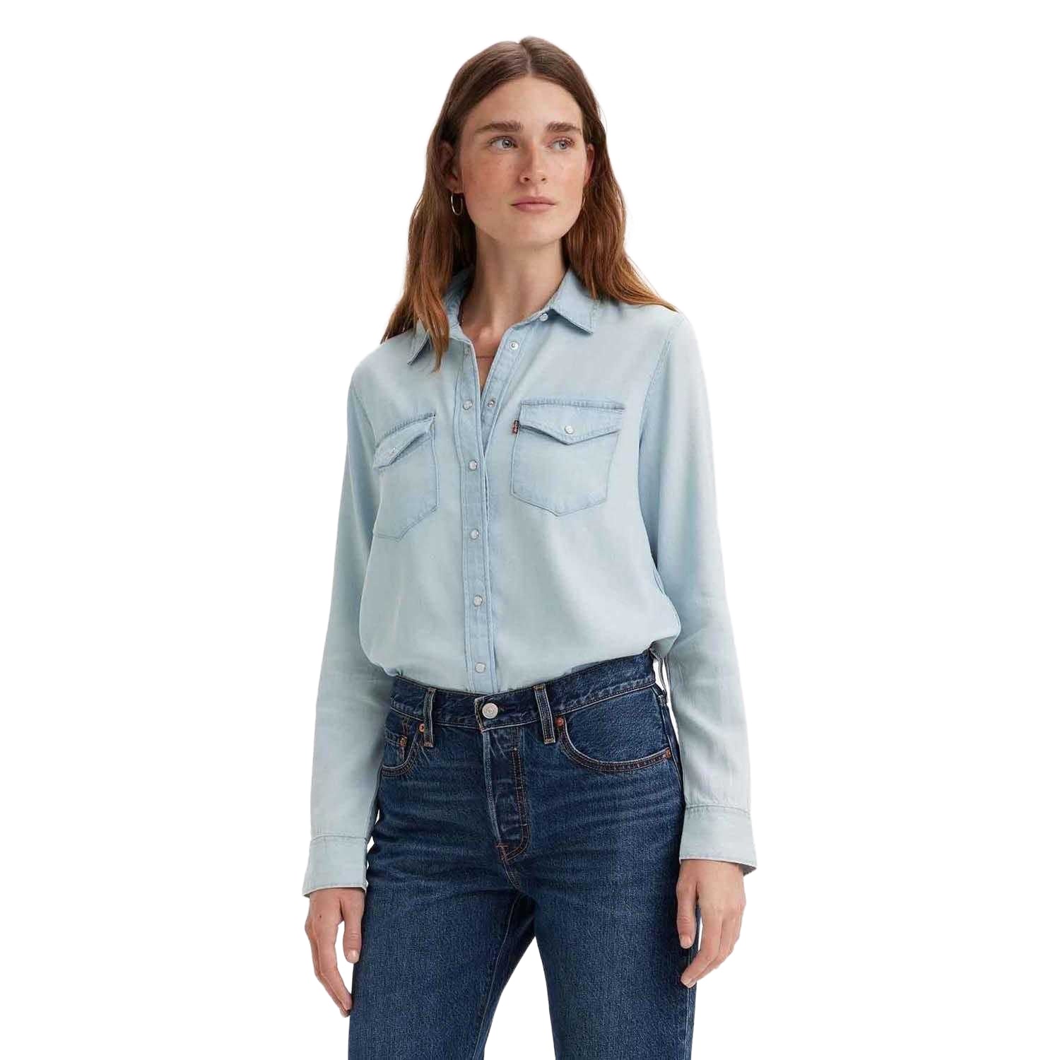 Light Blue - Side - Levis Womens-Ladies Iconic Western Shirt