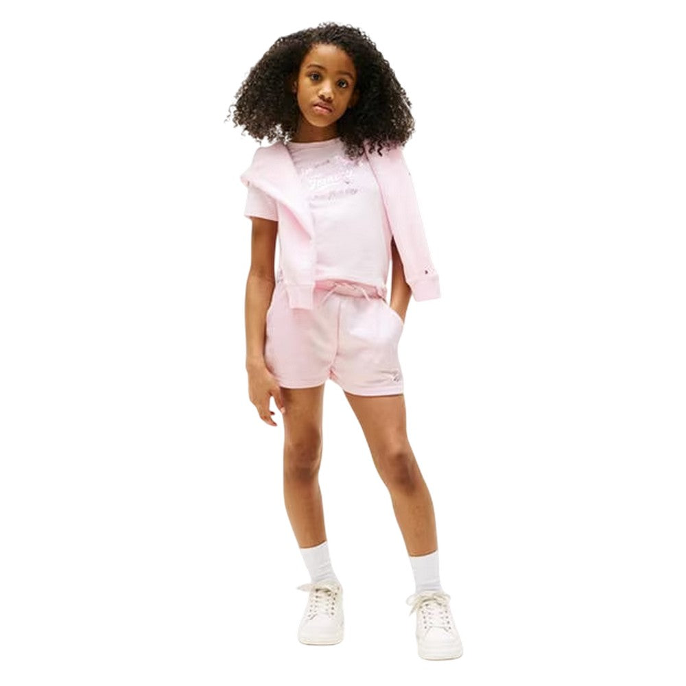 Light Pink - Side - Tommy Hilfiger Childrens-Kids Fleece Script Shorts
