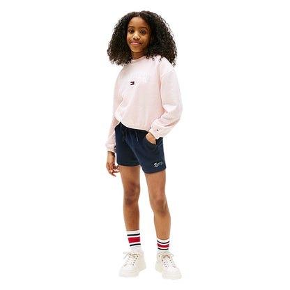 Night Navy - Side - Tommy Hilfiger Childrens-Kids Fleece Script Shorts