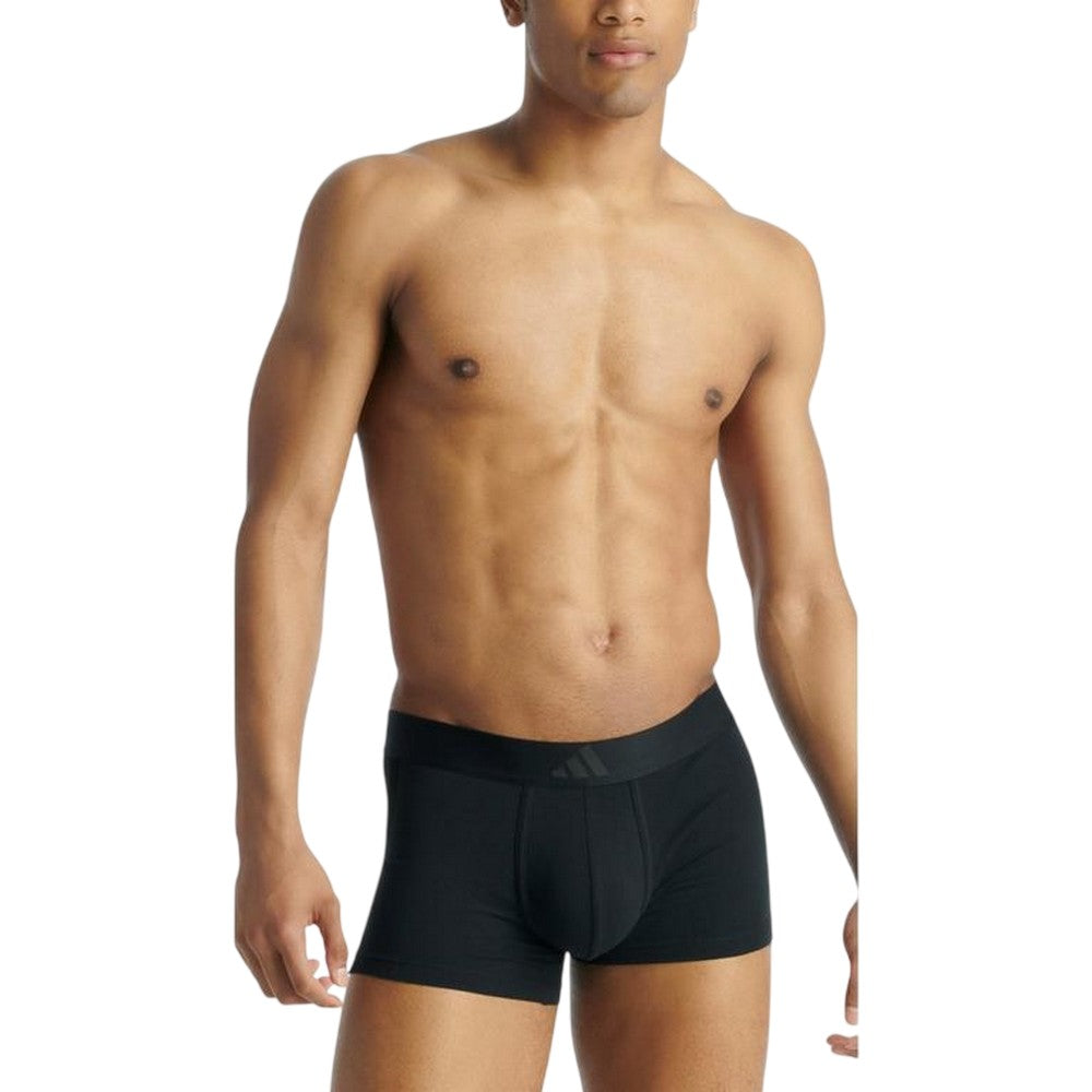 Black - Back - Adidas Mens Stripe Cotton Boxer Shorts (Pack of 2)
