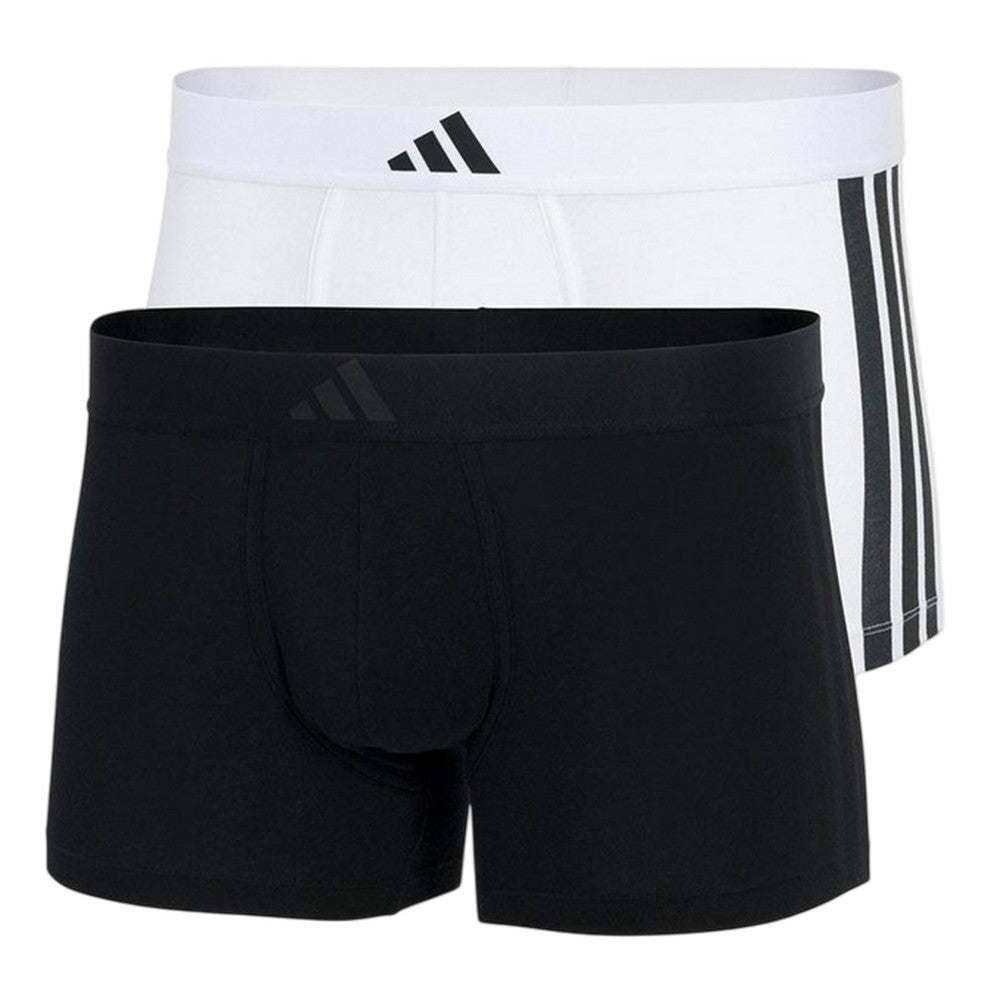 Black-White - Front - Adidas Mens Stripe Cotton Boxer Shorts (Pack of 2)
