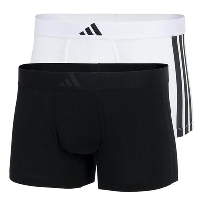Black-White - Front - Adidas Mens Stripe Cotton Boxer Shorts (Pack of 2)
