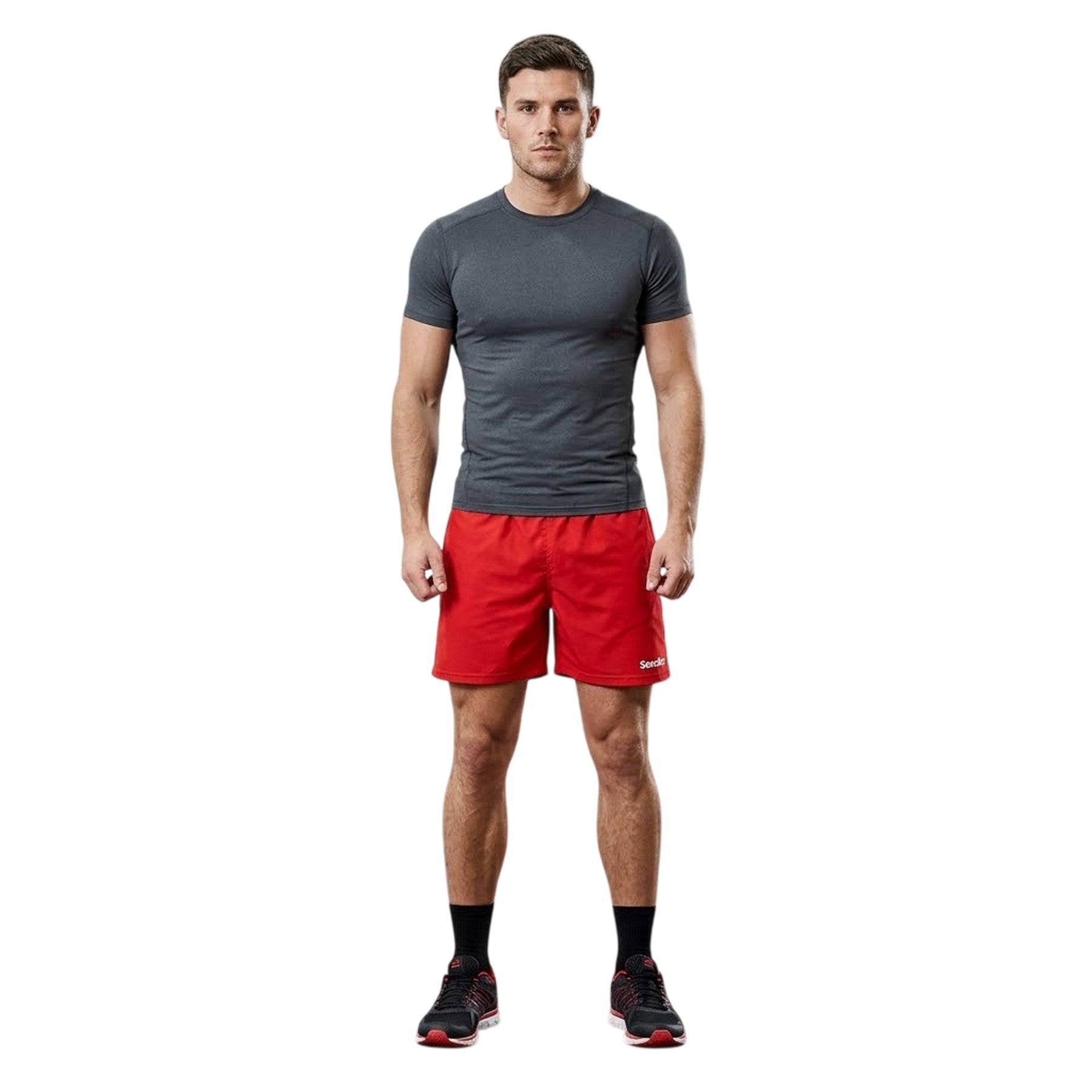 Red - Side - Sondico Mens Side Stripe Logo Training Shorts