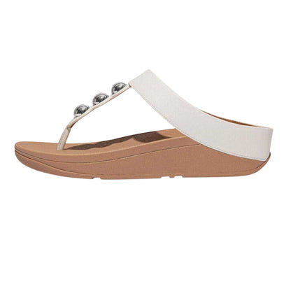 White - Back - Fit Flop Womens-Ladies Mirror Dome Leather Toe Post Wedge Sandals