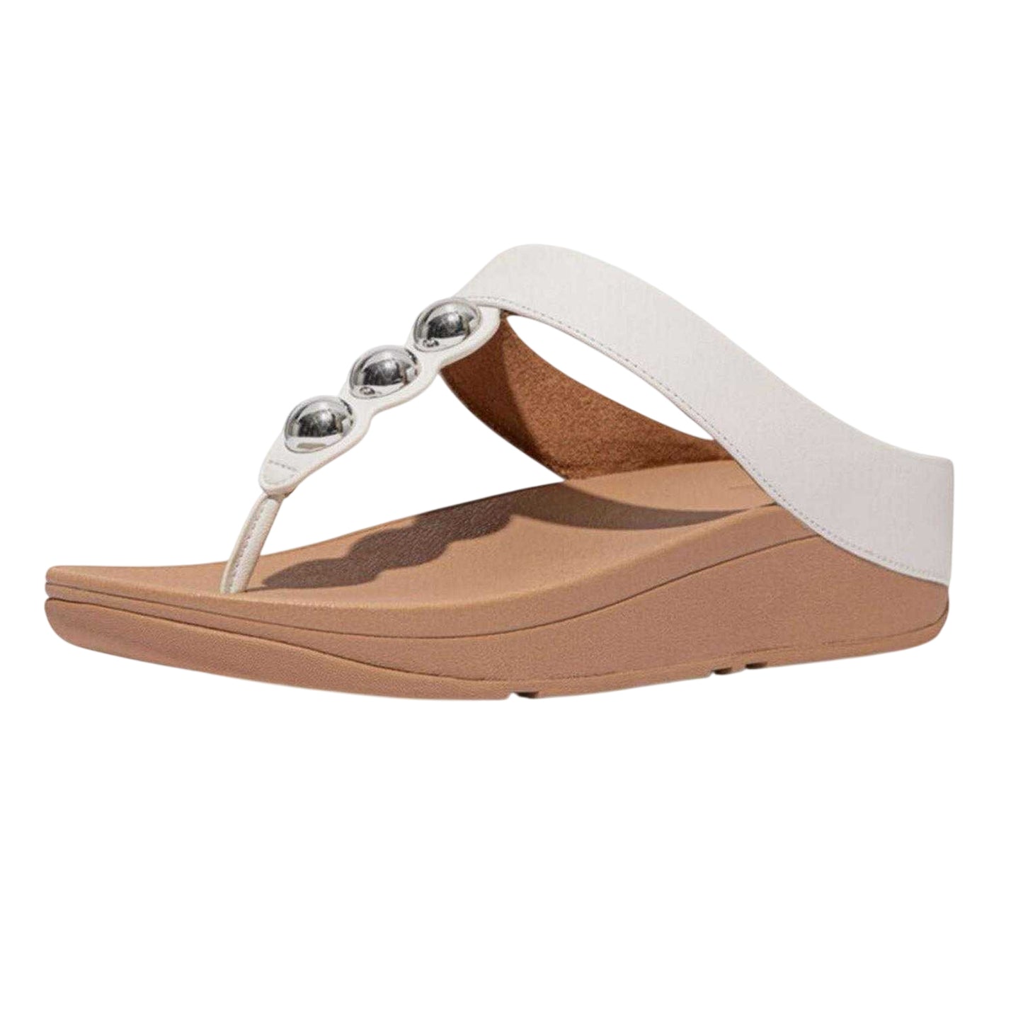 White - Side - Fit Flop Womens-Ladies Mirror Dome Leather Toe Post Wedge Sandals