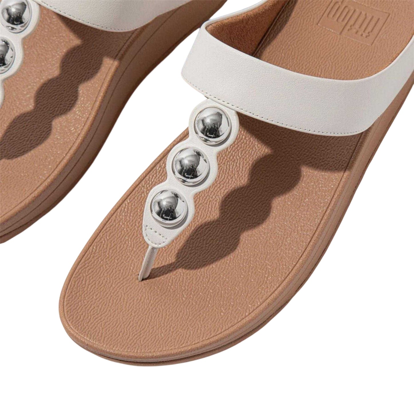 White - Lifestyle - Fit Flop Womens-Ladies Mirror Dome Leather Toe Post Wedge Sandals