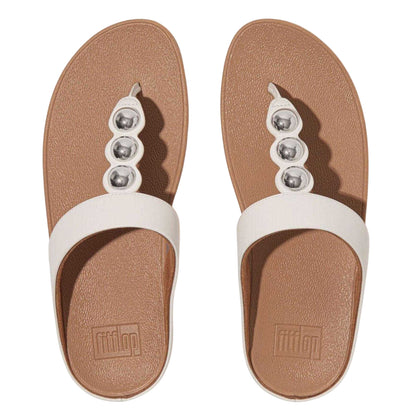 White - Pack Shot - Fit Flop Womens-Ladies Mirror Dome Leather Toe Post Wedge Sandals