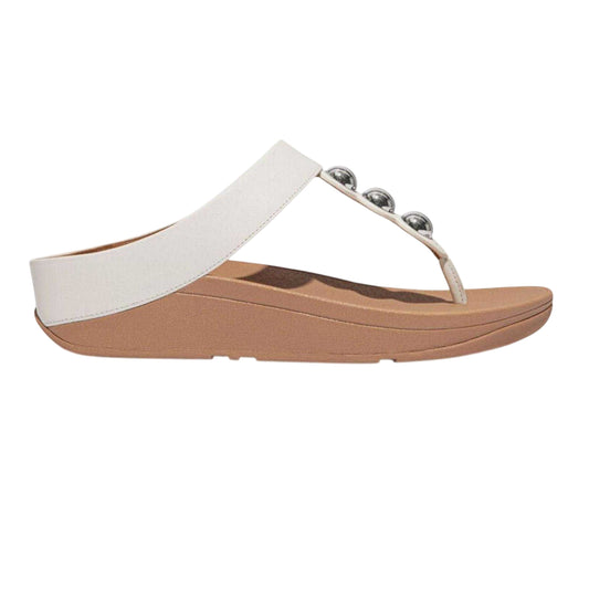White - Front - Fit Flop Womens-Ladies Mirror Dome Leather Toe Post Wedge Sandals