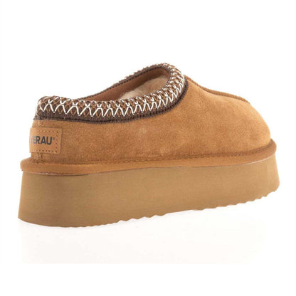 Chestnut - Back - EverAu Womens-Ladies Wonga Cow Suede Platform Slippers
