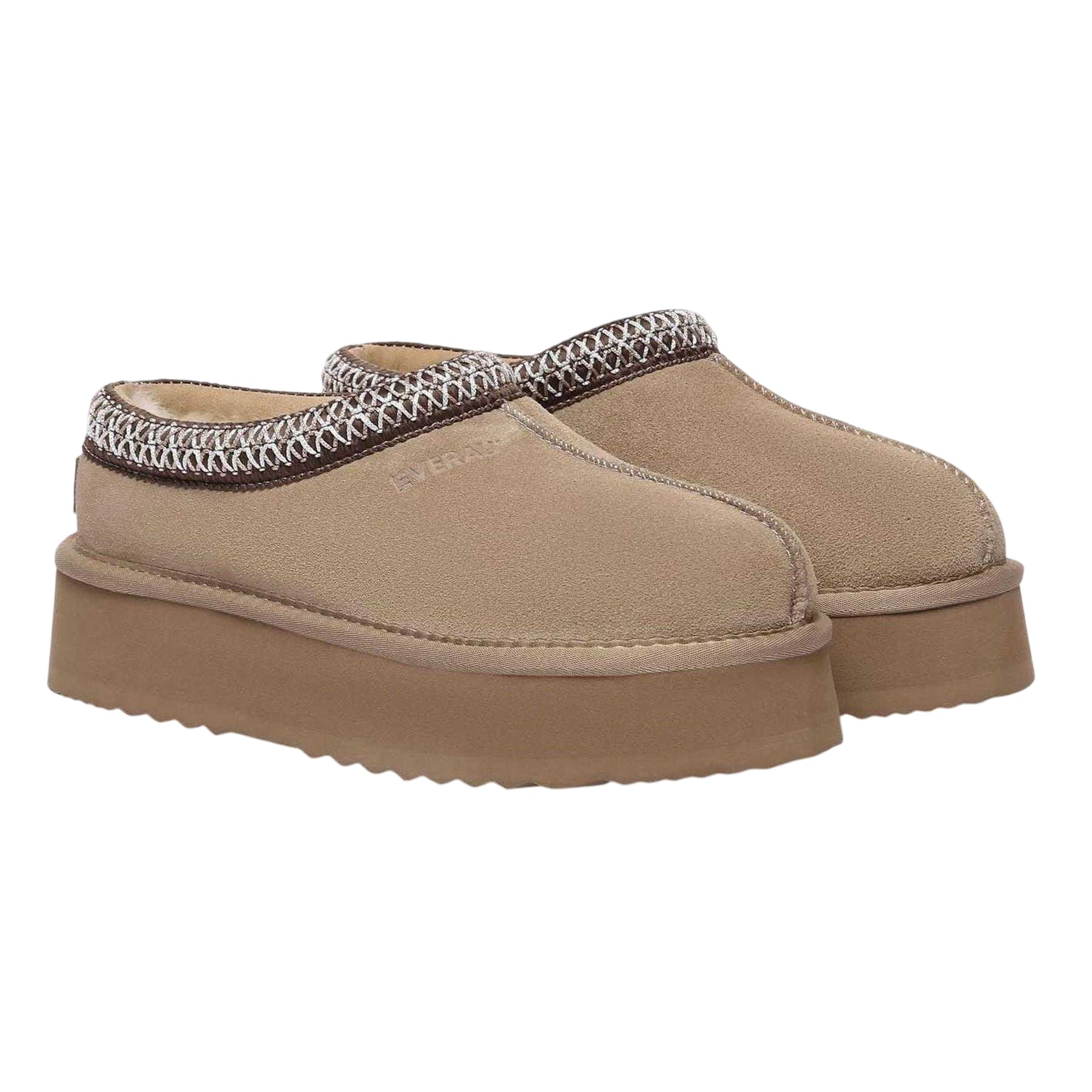Sand - Lifestyle - EverAu Womens-Ladies Wonga Cow Suede Platform Slippers