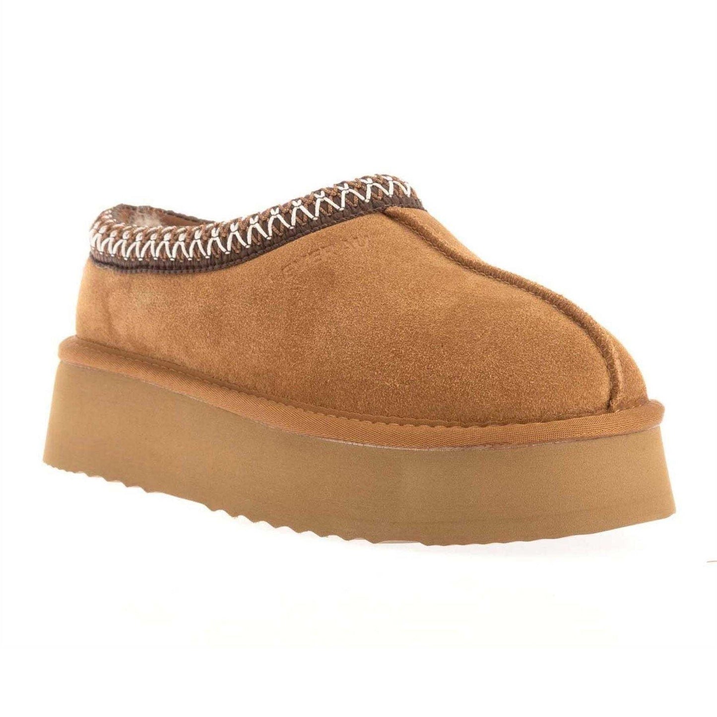 Chestnut - Front - EverAu Womens-Ladies Wonga Cow Suede Platform Slippers