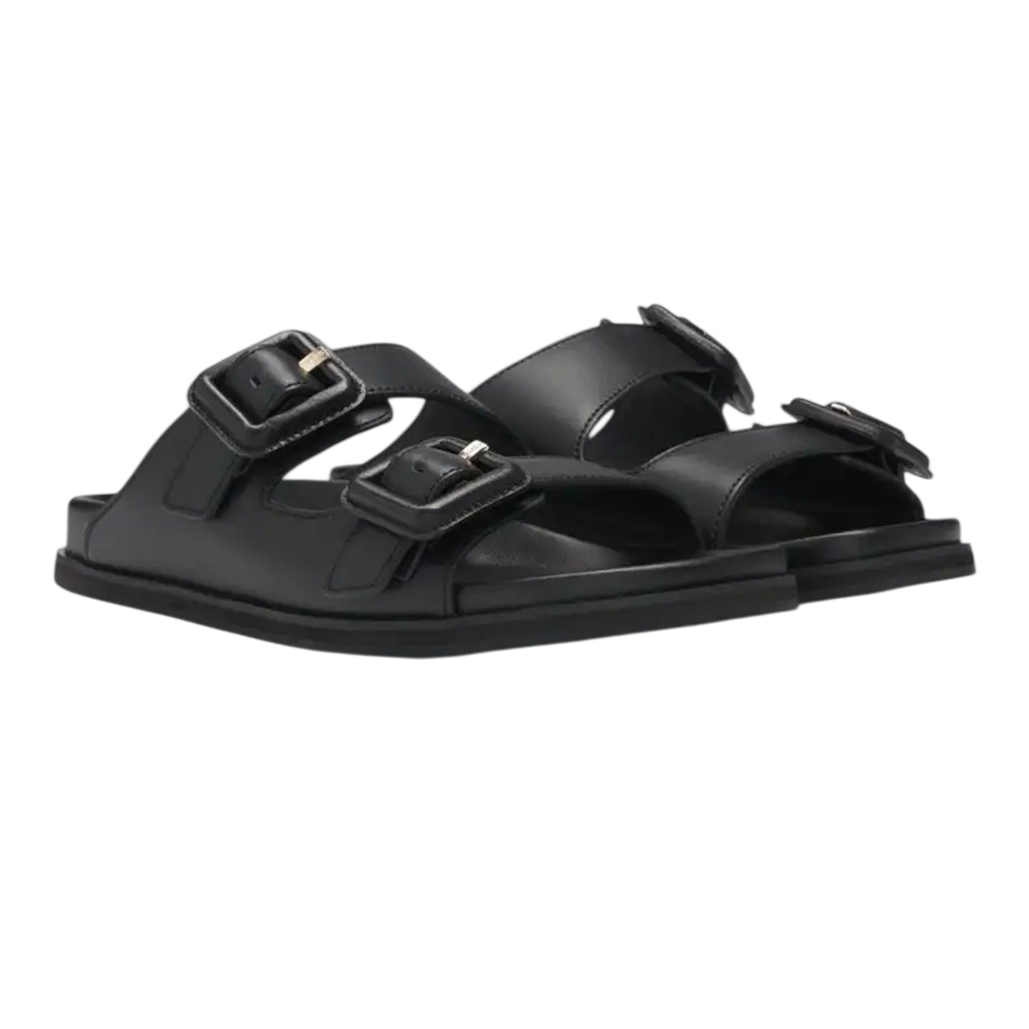 Black - Side - Boss Womens-Ladies Vcbk Cowhide Leather Double Buckle Flat Slide
