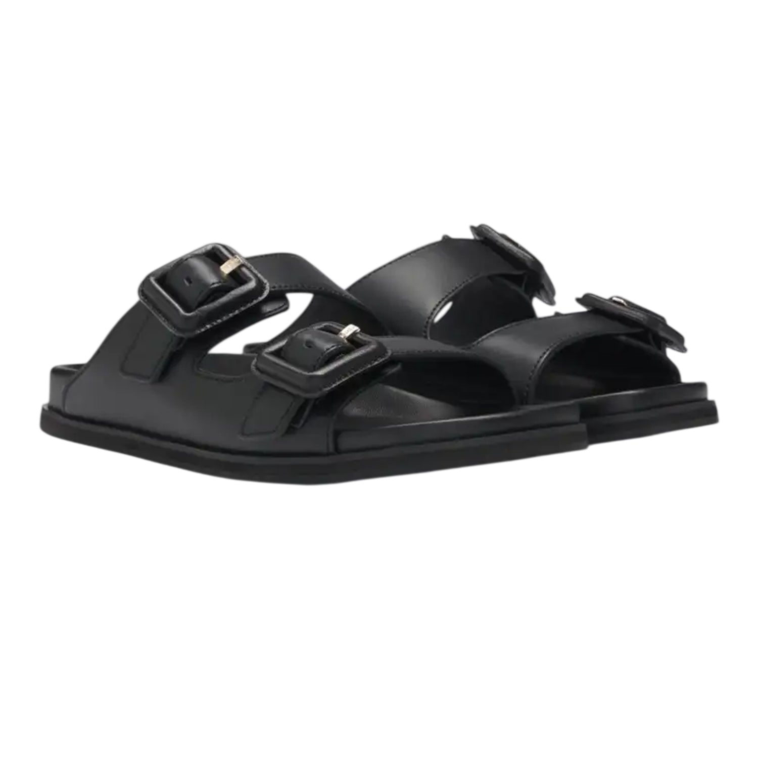 Black - Side - Boss Womens-Ladies Vcbk Cowhide Leather Double Buckle Flat Slide