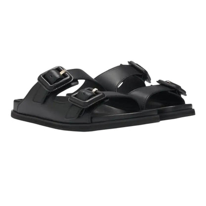 Black - Side - Boss Womens-Ladies Vcbk Cowhide Leather Double Buckle Flat Slide