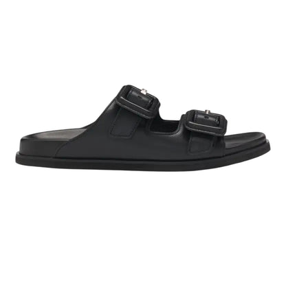 Black - Front - Boss Womens-Ladies Vcbk Cowhide Leather Double Buckle Flat Slide