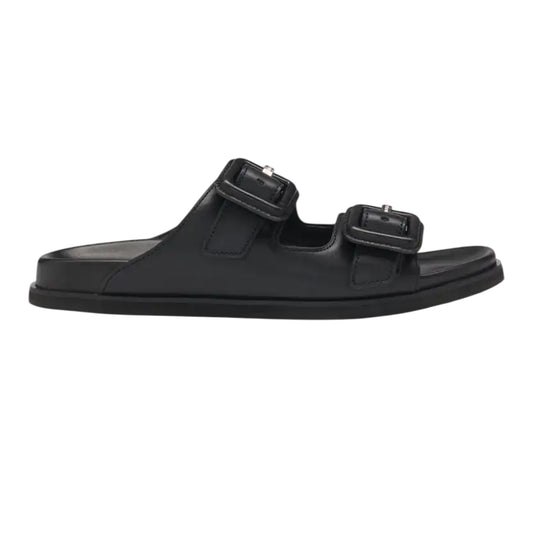 Black - Front - Boss Womens-Ladies Vcbk Cowhide Leather Double Buckle Flat Slide