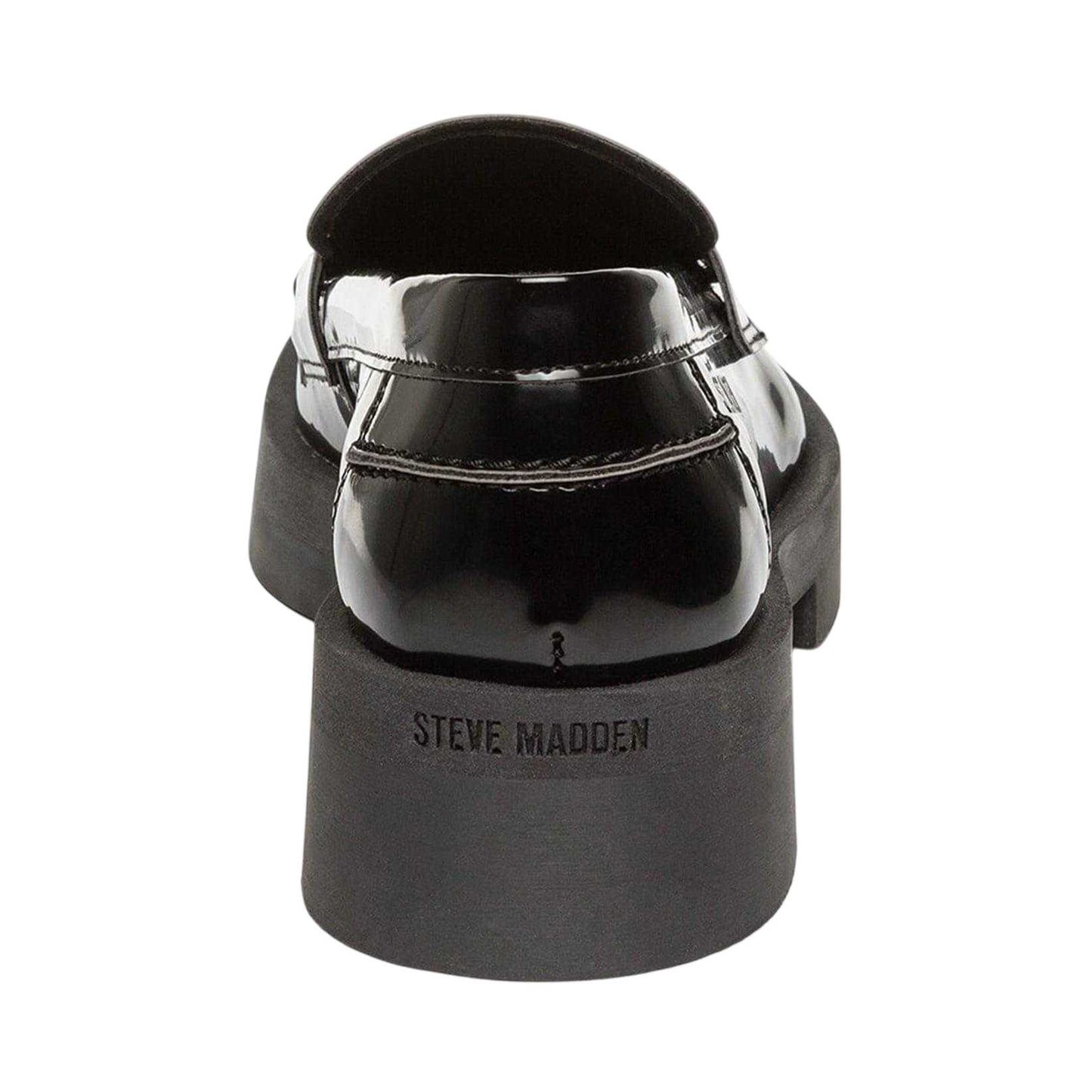 Black - Back - Steve Madden Womens-Ladies Marina Patent Leather Casual Low Block Heel Penny Loafers