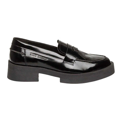 Black - Side - Steve Madden Womens-Ladies Marina Patent Leather Casual Low Block Heel Penny Loafers