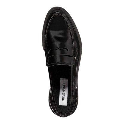Black - Lifestyle - Steve Madden Womens-Ladies Marina Patent Leather Casual Low Block Heel Penny Loafers