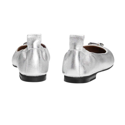 Silver - Back - Boss Womens-Ladies Dasy Ballerina Leather Flat Slippers