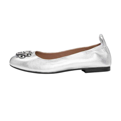 Silver - Side - Boss Womens-Ladies Dasy Ballerina Leather Flat Slippers