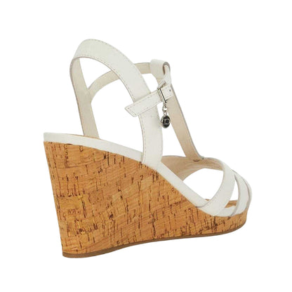White - Back - Dune London Womens-Ladies Keep Leather T-Bar Wedge Sandals