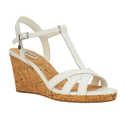 White - Side - Dune London Womens-Ladies Keep Leather T-Bar Wedge Sandals