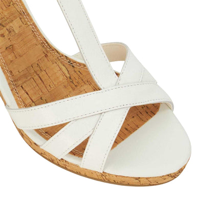 White - Lifestyle - Dune London Womens-Ladies Keep Leather T-Bar Wedge Sandals