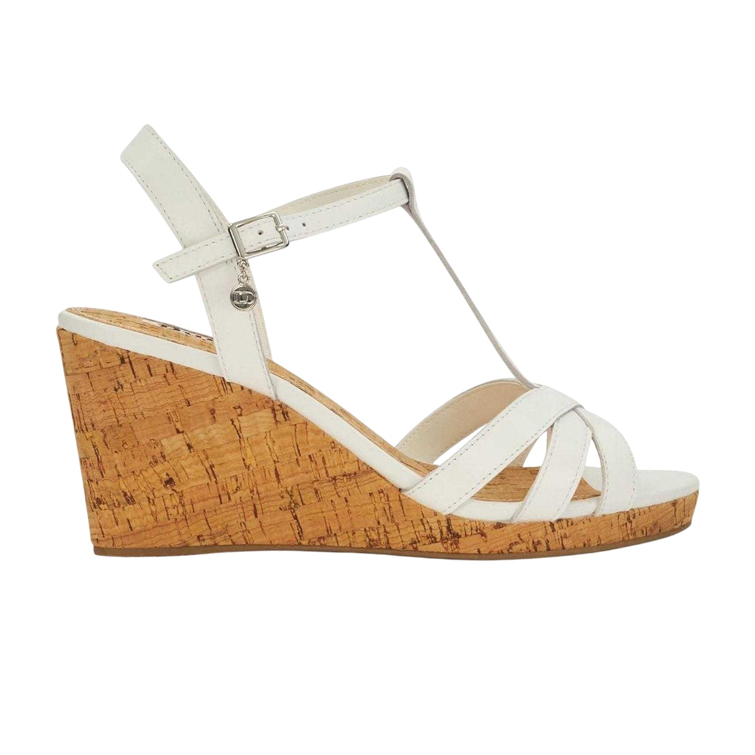White - Front - Dune London Womens-Ladies Keep Leather T-Bar Wedge Sandals